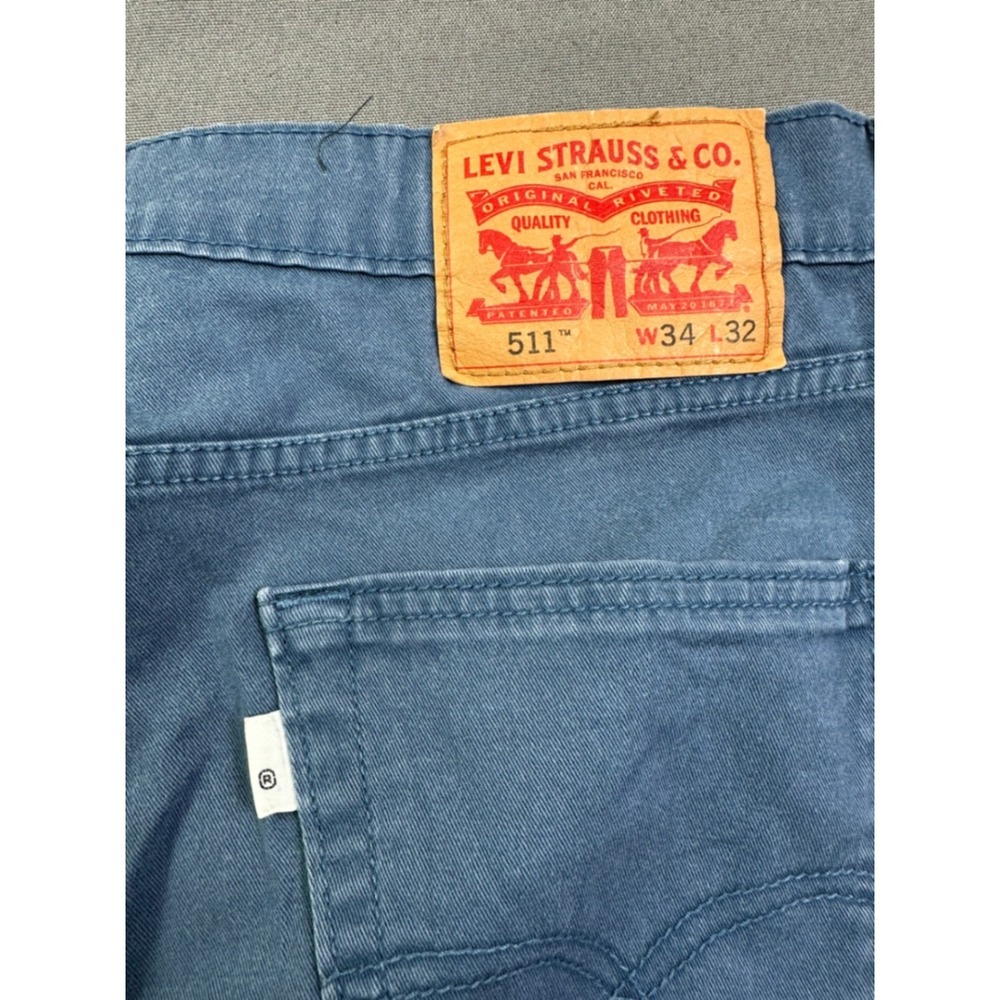 Levis 511 Slim Fit Pants Men 34x32 Blue Gray Slate Twill Chino Jeans White Tab